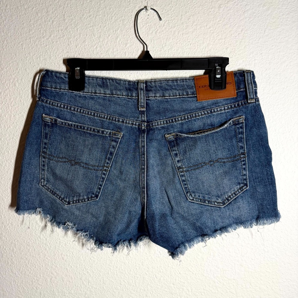 Lucky Brand Los Angeles Cut Off Shorts Women 8 Blue Denim Logo Frayed Hem Casual - Picture 3 of 7